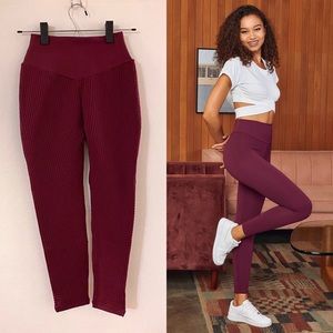 Burgundy High Rise Scrunch Butt Leggings